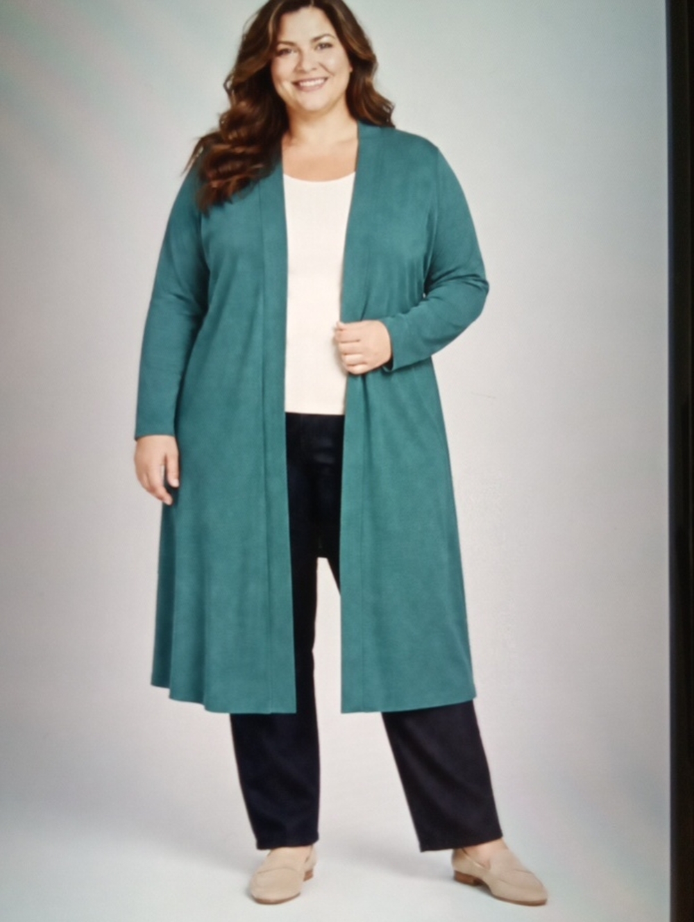 Talbots Open-Front Longline Cardigan - Forest Green Merino Wool Layering Sz 2X